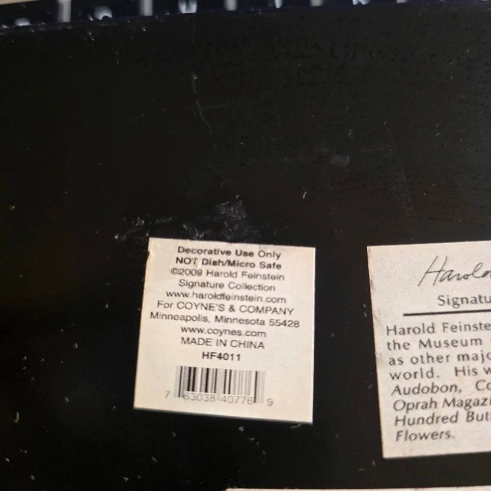 VTG Harold Feinstein Butterfly Floral Tray Trinket Dish Black‎ Pink 8